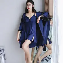 2 шт., кимоно, халат, атласная ночная рубашка, кружевная отделка, ночная рубашка, стиль, женская одежда для сна, сексуальная ночная сорочка и халат, комплект для сна M L XL