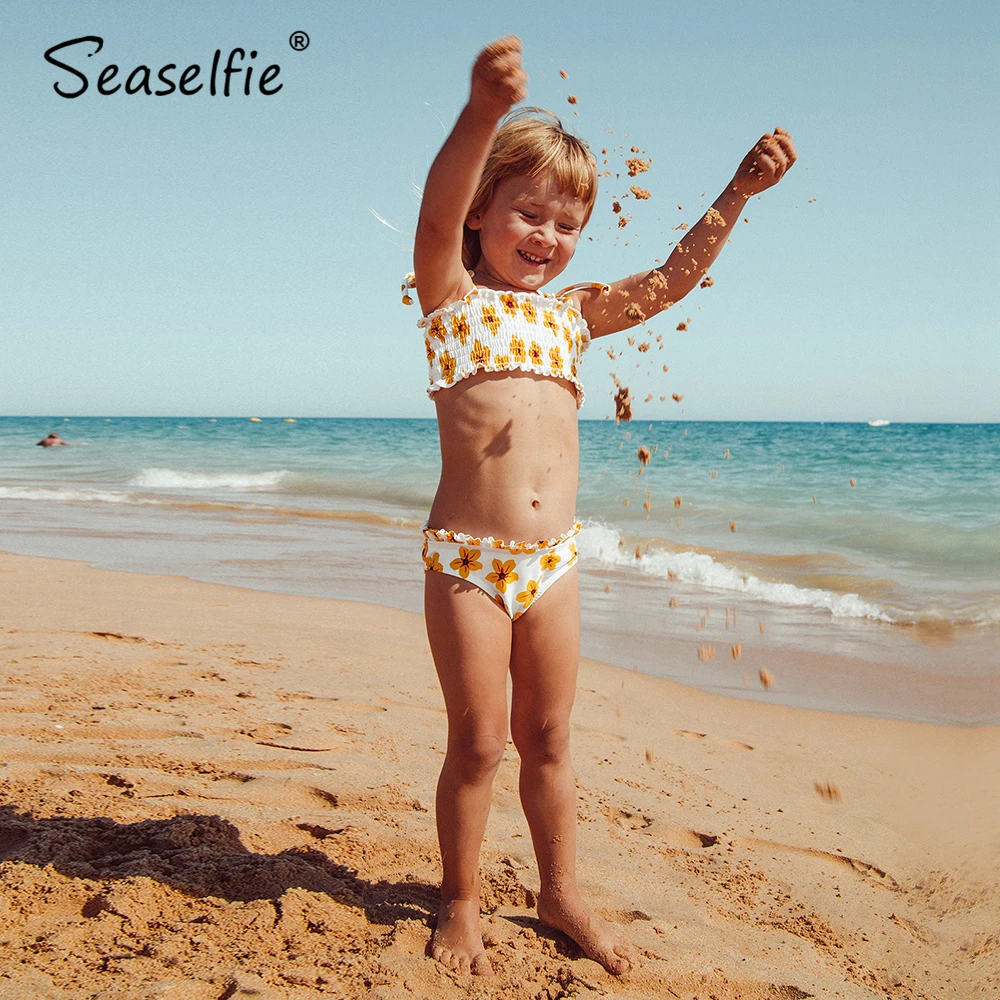 SEASELFIE жёлтый тoп с мини со сборками бикини комплекты для детей ясельного возраста