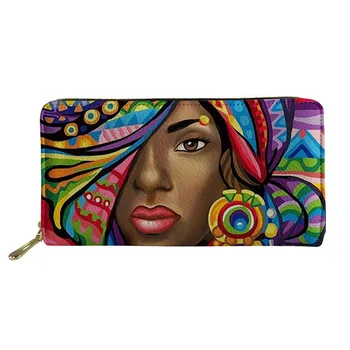 

Women Wallet With Africa Girl Pattern PU Leather Zipper Long Purse Ladies Card Holder Purse Money Bag Cartera Mujer