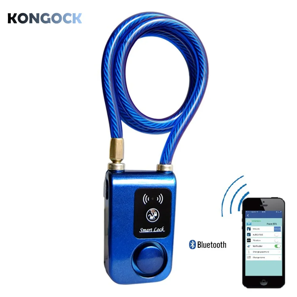 Bluetooth приложение Электрический цифровой умный дверной замок с проволочной веревкой водонепроницаемый Противоугонный с 110dB сигнализация для двери и велосипеда - Цвет: Небесно-голубой