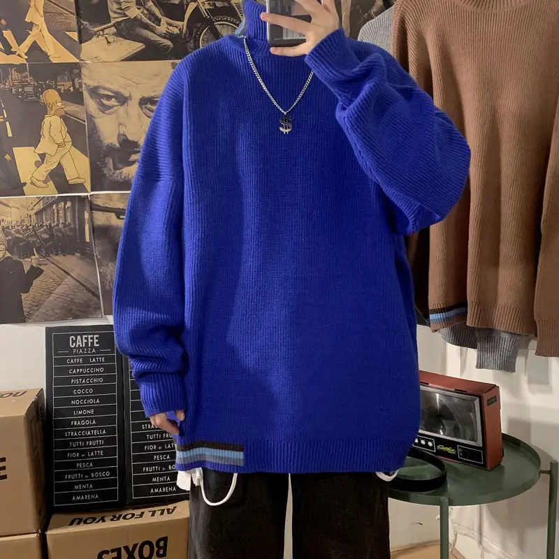 

Winter 2020 Men's New Solid Color Korean Loose Sweater Loose Fashion Casual High Collar Pullover Large M-5XL