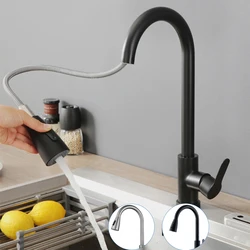 Black Matte Kitchen Faucet Pull Out Tap 304 Stainless Steel Kitchen Sink 2 Function Stream Sprayer Hot Cold Water Mixer Taps