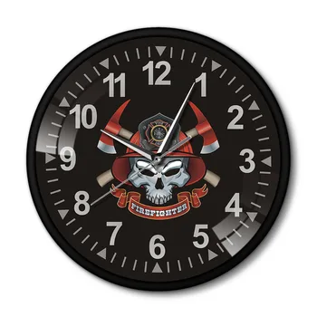 

Firefighter Skull with Crossed Axes Black Aluminum Frame Wall Clcok Maltese Cross Firemen Skull Fire Department Decorative Clock