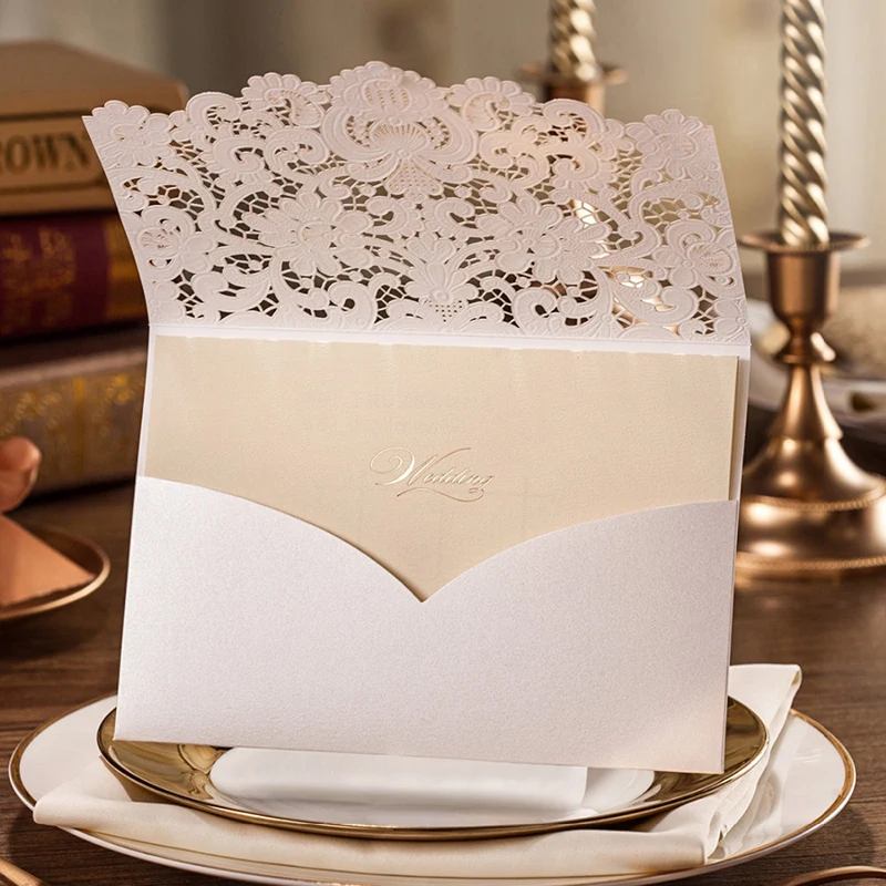  10pcs/Set 18.5x12.8cm Custom Wedding Invitation Greeting Cards Laser Cut Birthday Bridals Festive A - 4000601078067