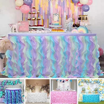 

1 Pcs New Wave-shaped Tulle Table Skirt Tableware Cloth Cover Baby Shower Birthday Banquet Party Wedding Table Decor