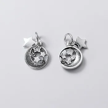 

925 Sterling Silver Hollow Pretty Moon&Star Necklace Charms Deocration S925 Silver Romantic Pendant DIY Fancy Jewelry Findings