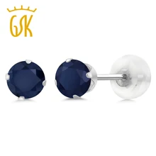 GemStoneKing 0,72 карат круглые 4 мм натуральные серьги с голубым сапфиром 10 к белое золото серьги-гвоздики с драгоценными камнями для женщин