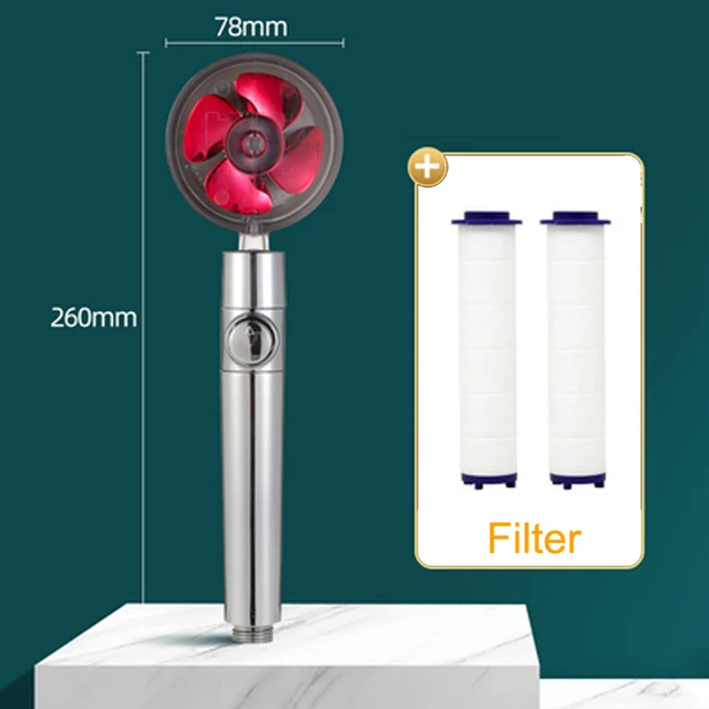 2021 Shower Head Water Saving Flow 360 Degrees Rotating With Small Fan ABS Rain High Pressure spray Nozzle Bathroom Accessories A Red 2x Filter