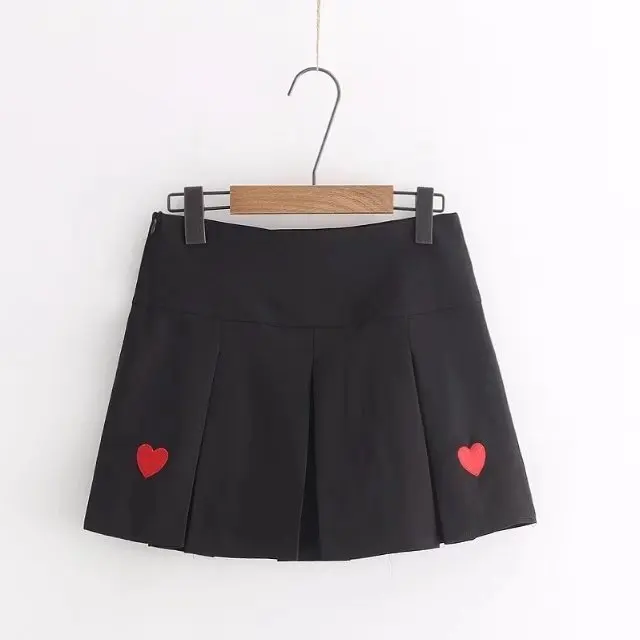 

Spring Clothing New Style Korean-style Versatile Short Skirt High-waisted Pleated Skirt Embroidered Heart Versatile Students Ski