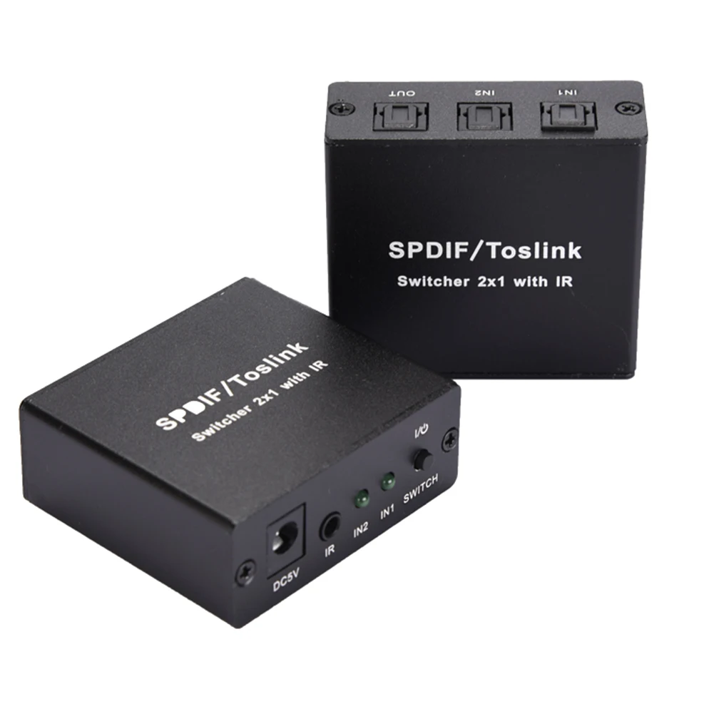SPDIF/Toslink алюминиевый сплав долговечный конвертер Черный 2x1 с ИК-цифровой, с дистанционным управлением оптический аудио переключатель светодиодный индикация