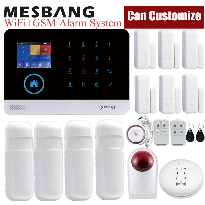 

home wifi alarm system kits wireless security alarm kits Burglar GSM system APP control with infrared door smoking sensors