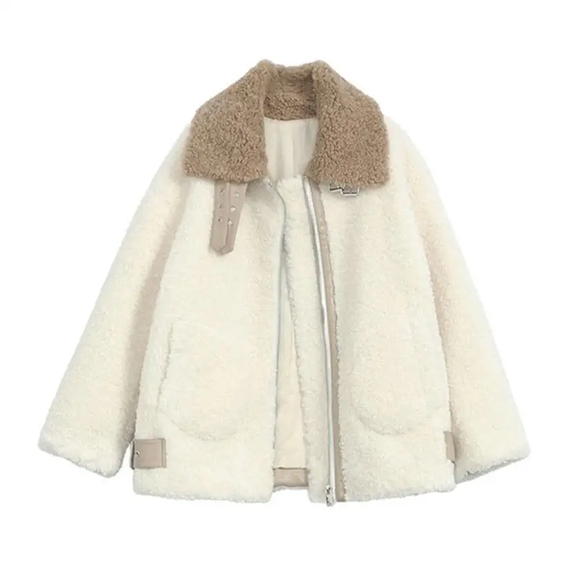 Зимнее женское теплое пальто с длинными рукавами из искусственного ягненка, кашемировая куртка