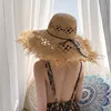 Verano de las mujeres hecho a mano rafia Natural sombrero de paja Niña de alta calidad Panamá de ala ancha sombreros de sol Vacaciones de playa de paja tapas ► Foto 2/6