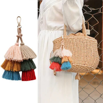 

Vintage Boho KeyChain Multilayer Tassel Pendan Charms Gradient Colors Key Holder Bag Accessories Jewelry Gift for Women