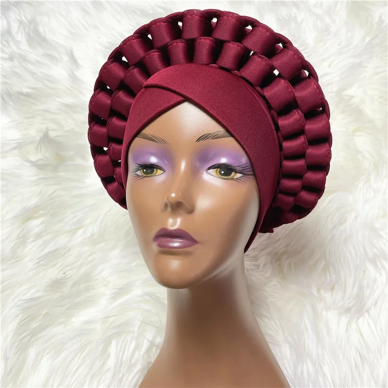 Нигерийский желтый Gele Headtie Aso Oke уже изготовленный Auto Ebi головной убор Африканский