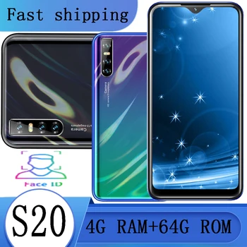 

S20 smartphones quad core Water drop screen 4G RAM 64G ROM 13mp Face ID unlocked android mobile phones celulares drop shipping
