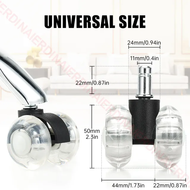 5 Pack Gold 2-Inch Caster Wheels - Heavy Duty Replacement Swivel Casters For Office & Salon Chairs