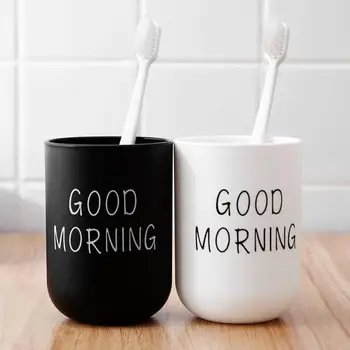 

Simple Nordic Plastic Toothbrush Holder Travel Portable Washing Cup Good Morning Tooth Brush Storage Organizer Cup Bathroom Sets