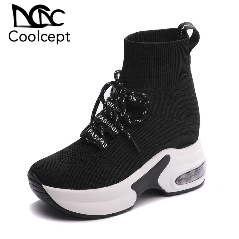 

Coolcept New Flying Weaving Woman Vulcanized Lace Up Thick Sole Platform Sneakers Daily Leisure Women Footwear Size 35-40
