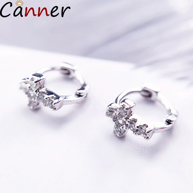 Canner 925 пробы женские серебряные серьги стерлинговые серебряные серьги в виде креста уха кости мини серьги для женщин Девушка простые ювелирные изделия - Окраска металла: silver
