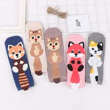 5 пар, женские хлопковые носки с объемным рисунком лисы, Жаккардовые Чулочно-носочные изделия