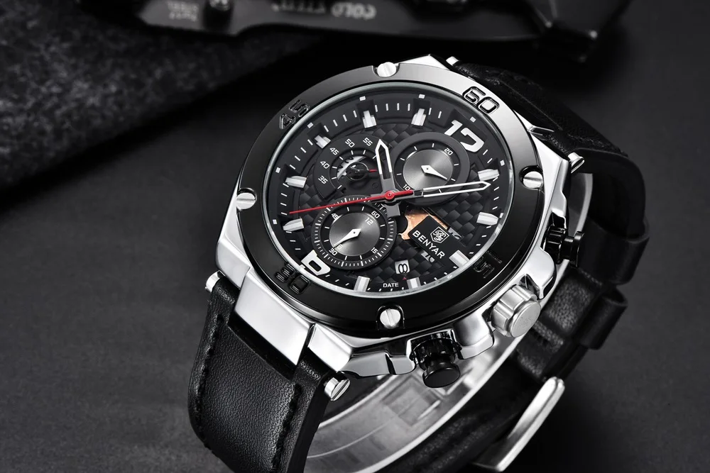BENYAR большой цифровой хронограф часы мужские водонепроницаемые кварцевые наружные военные часы кожаные спортивные армейские часы мужские Relogio Masculino