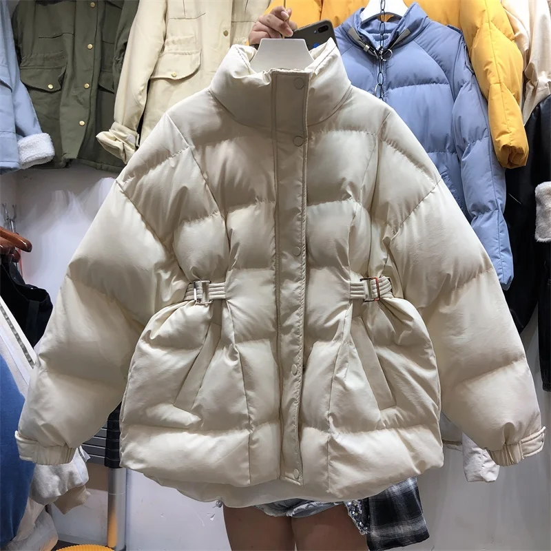 Ulzzang хлопковая стеганая куртка женская новая осенняя и зимняя пуховая куртка сплошной цвет свободная парка с высоким воротником теплая одежда женская