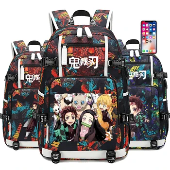 

Demon Slayer Kimetsu no Yaiba Cosplay Backpack USB Charging Bag for Teenager Boys Girls Student SchoolBag Laptop Bag Men