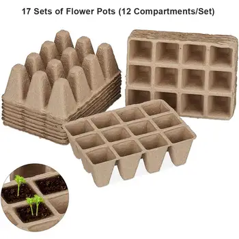 

17pcs Seed Starter Tray Biodegradable Paper Pot Plant Seedling Herb Seed Nursery Cup Kit Organic Eco-Friendly Home Cultivation