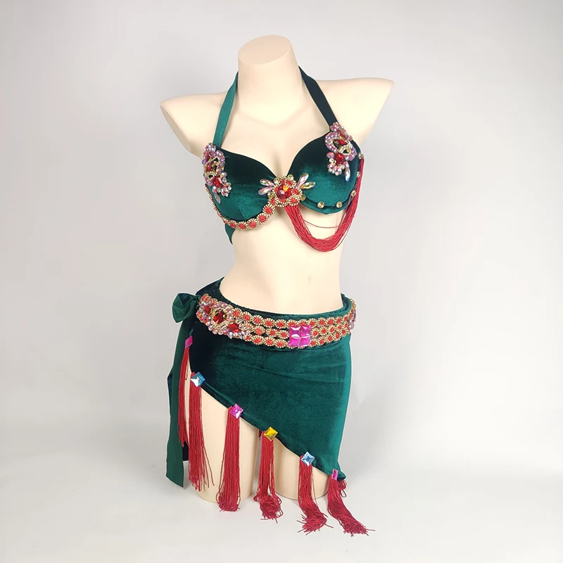 Костюм для танца живота женский 3 шт. пояс и юбка с бисером | Тематическая одежда