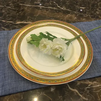 

Luxury Dinner Plates European Style Gold Dessert Plate Kitchen Serving Dishes Salad Round Plate Cake Tray Western Steak Round
