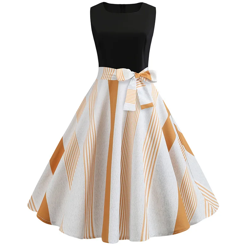 

3D Photo Shoot Hot Selling Retro Hepburn Wind Digital Printing Big Skirt Waist Hugging Long Skirts Dress Women's 008