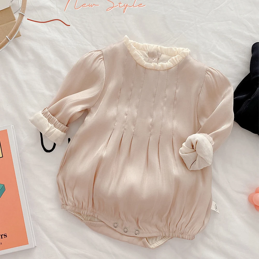 5.61US $ 29% OFF|Baby Girl Jumpsuit Long Sleeve Solid Color Spring Autumn Newborn Clothes First Birt...