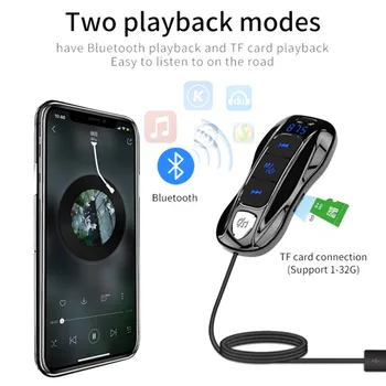 

Car Handsfree Bluetooth 5.0 FM Transmitter MP3 Player Dual USB Car Charger Support U Disk Playback Music Play