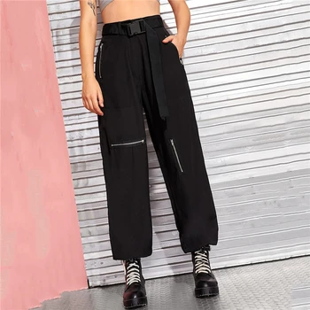 

NEW Fashion Women High Waist Loose Cargo Pants Elegant Ladies Casual Hip Hop Military Ladies Black Trousers Streetwear
