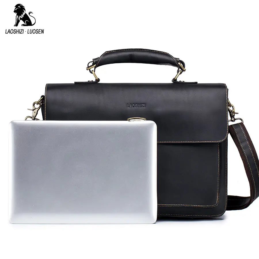 LAOSHIZI мужской портфель для ноутбука, кожаная мужская сумка, натуральная кожа, сумки для мужчин/Офисные Сумки для мужчин, t/Компьютерные сумки
