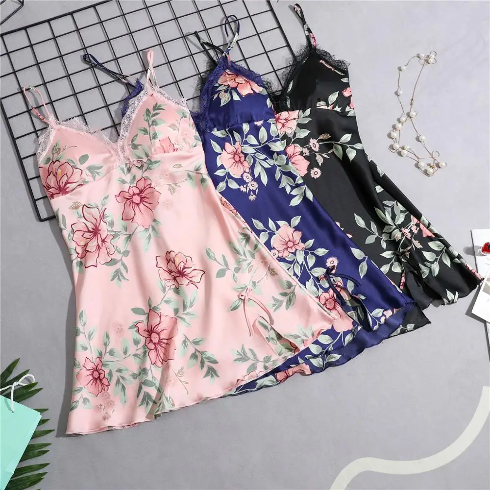 Women's Sexy Lingerie Silk Nightgown Summer Dress Lace Night Dress Sleepwear Babydoll Nightie Satin Homewear Chest Pad Nightwear women lingerie,women lingerie set,women nightgowns,women nightdresses,sleeping dress