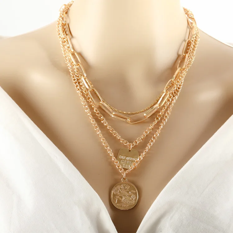 

Fashion New Metal Retro Tassel Choker Necklace Women Multi Layer Coin Exaggerated Pendant Neck Chain Jewelry