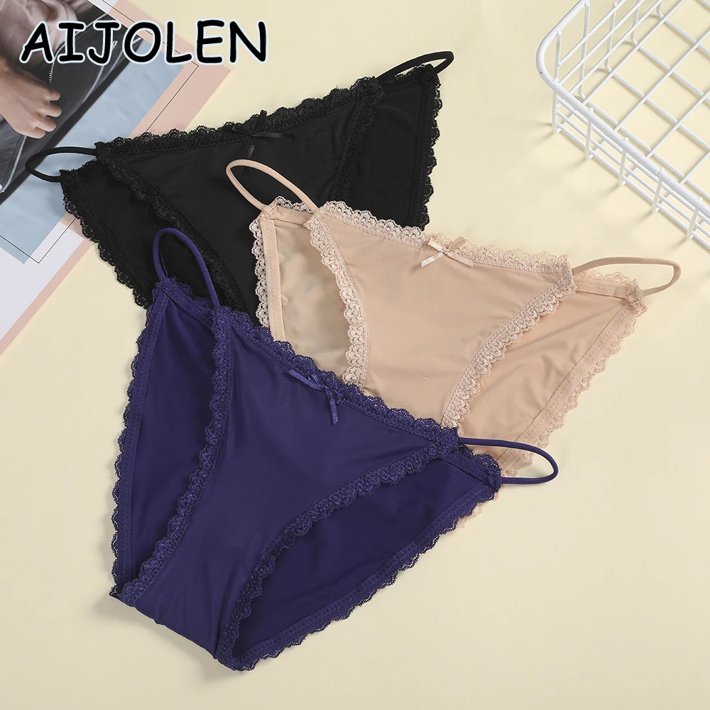 

AIJOLEN Rayon Solid Color Ladies Panties Ice Silk Lace Sexy Underwear Low-rise Comfortable Close-fitting Panties Briefs