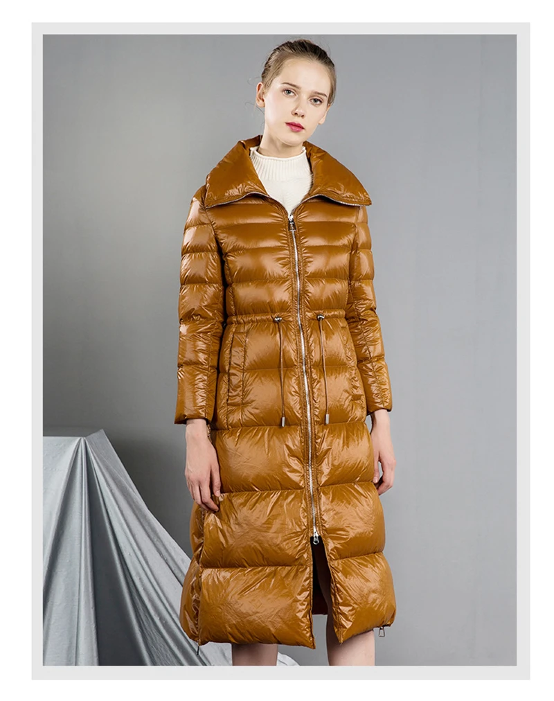 Новинка, корейский стиль, женский зимний пуховик, пальто, Тонкая зимняя длинная Стильная верхняя одежда для девушек, 90% белый утиный пух, пальто