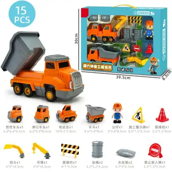 

RCtown Kids DIY Assembled Magnetic Engineering Truck Toy Sound Light Inertial Toy Set (Random Color)