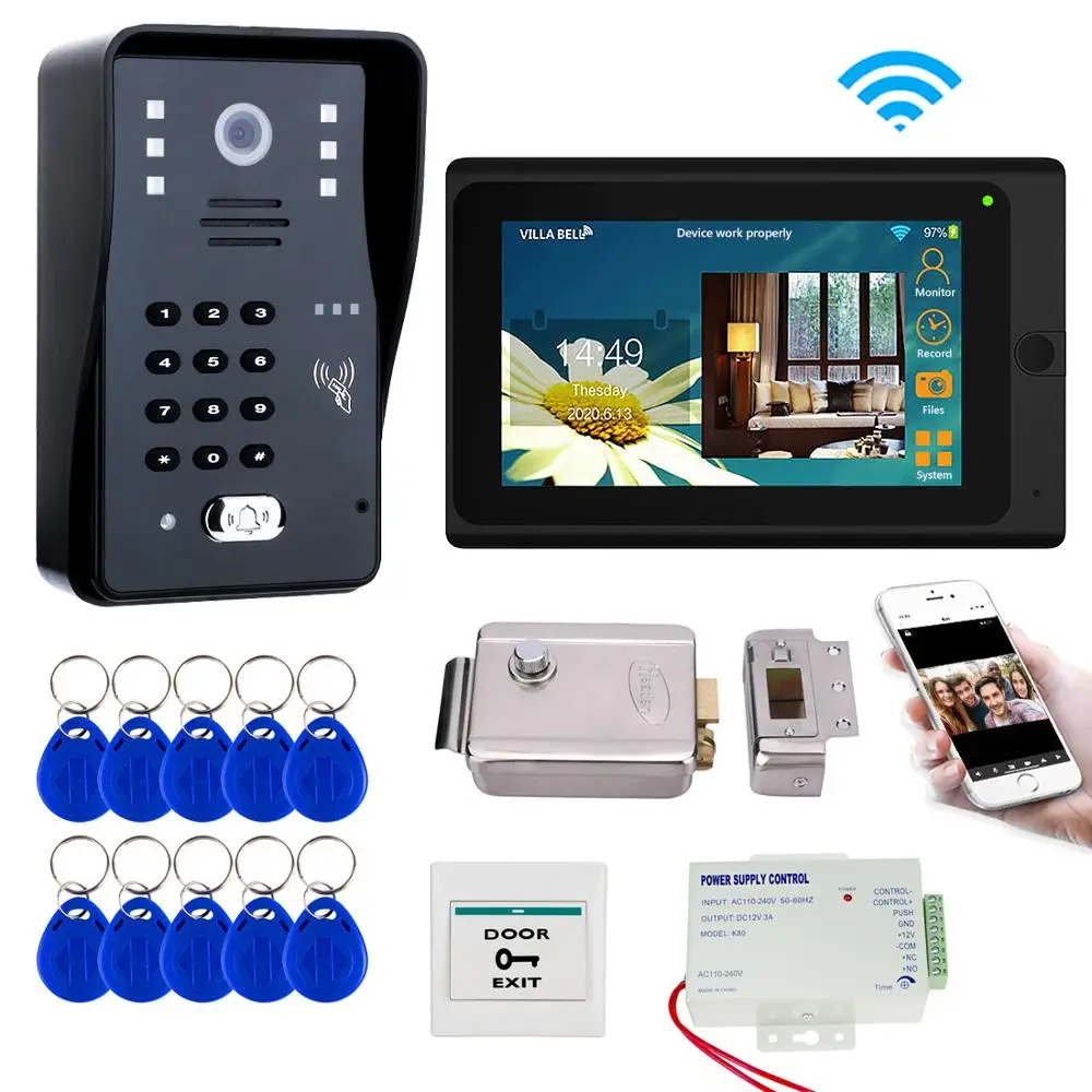 Система видеодомофона с Wi Fi 7 дюймов беспроводной видеодомофон комплект Doobell