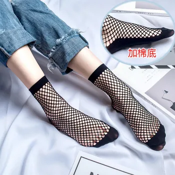 

Summer Women Sexy Grid Socks Short Fishnet Socks Hollow Lattice Geometry Black Breathable Net Socks Female ZM-06