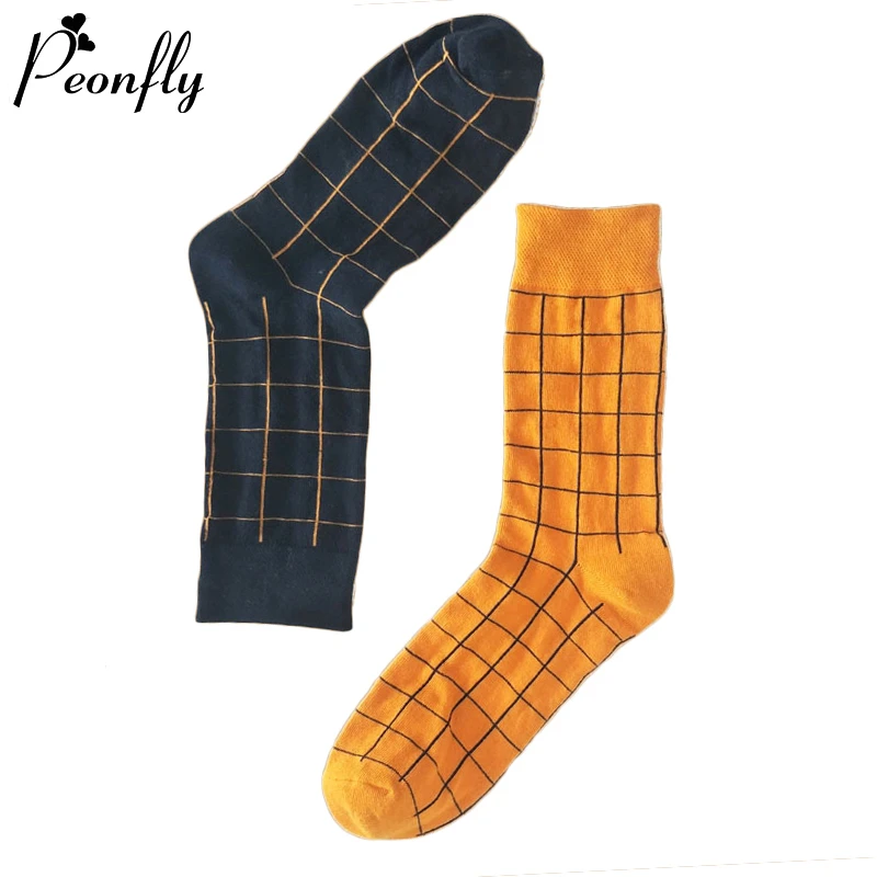 

PEONFLY Harajuku Fashion Trend Men Socks Colorful Plaid Funny Socks Casual Geometric Socks Men Hip Hop Combed Cotton Sokken