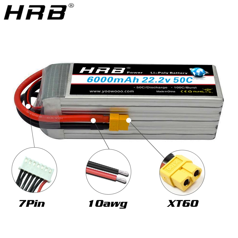 Аккумулятор HRB Lipo 6S 22 2 V 6000mah 50C XT60 XT90 EC5 T Deans S для Phantom RC вертолет самолет