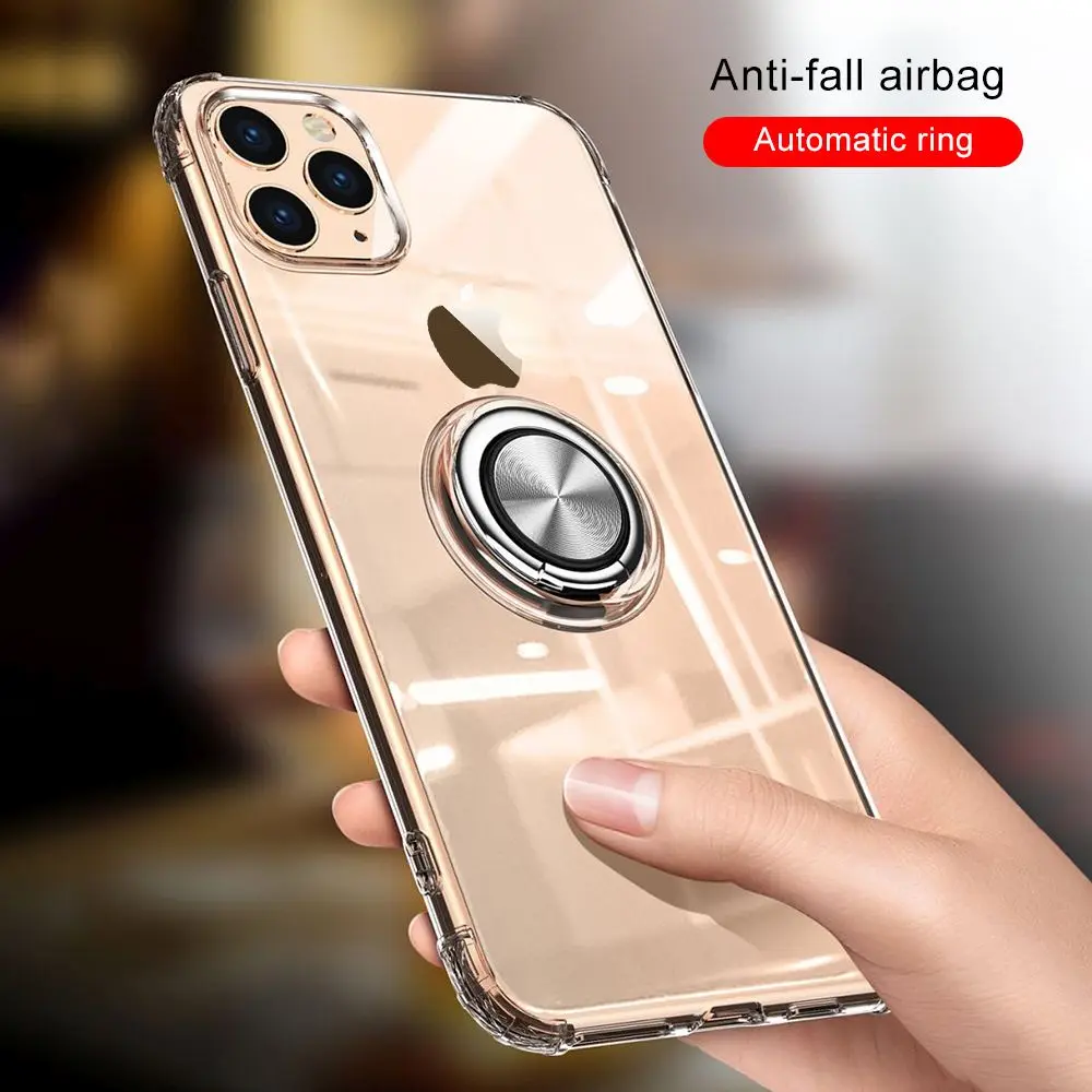 

LAPOPNUT Shockproof Ultra Thin Soft Phone Case for IPhone 11 Pro Cover for Iphone Xr Xs Max X 6 6S 7 8 Plus Ring Holder Coque