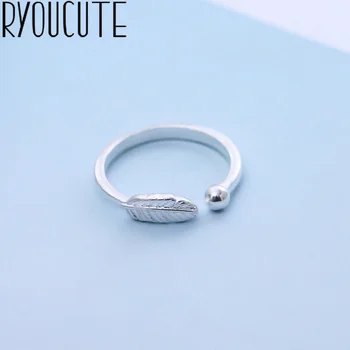 

925 Sterling Solid Silver Feather Rings For Women Open Rings Brand Female Jewelry Valentines Day Gift