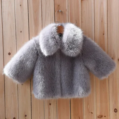 Пальто из искусственного меха для мальчиков детские зимние куртки теплая детская куртка с капюшоном из искусственного лисьего меха для девочек пальто с мехом для малышей Верхняя одежда TZ149 - Цвет: Grey  square Collar