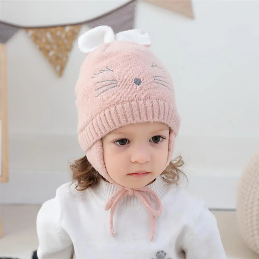 

2019 new vertical ears blinking rabbit children autumn and winter hats woolen sweater warm hat earmuffs caps knit hat baby girl