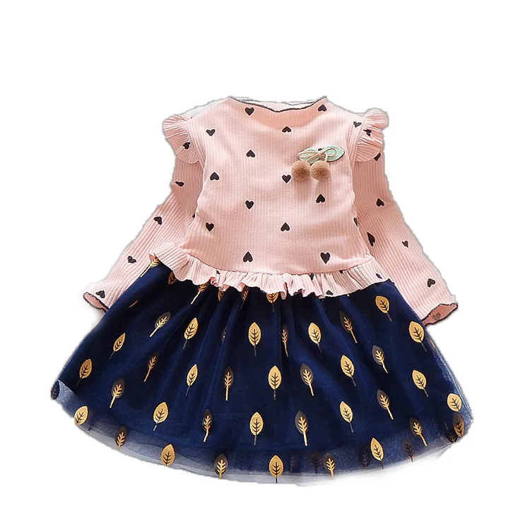 Коллекция года, весенне-осеннее платье для маленьких девочек Хлопковое платье с длинными рукавами Детские Платья с цветочным принтом и бантом для девочек, модная кружевная детская одежда